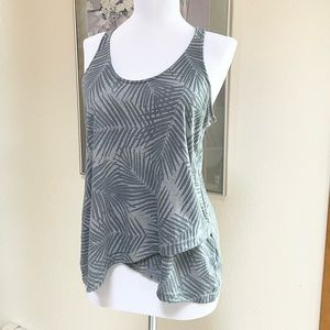 MOSSIMO Fern Leaf Pattern Yoga Fitness Tank Top XS Layered Racerback Teal Gray